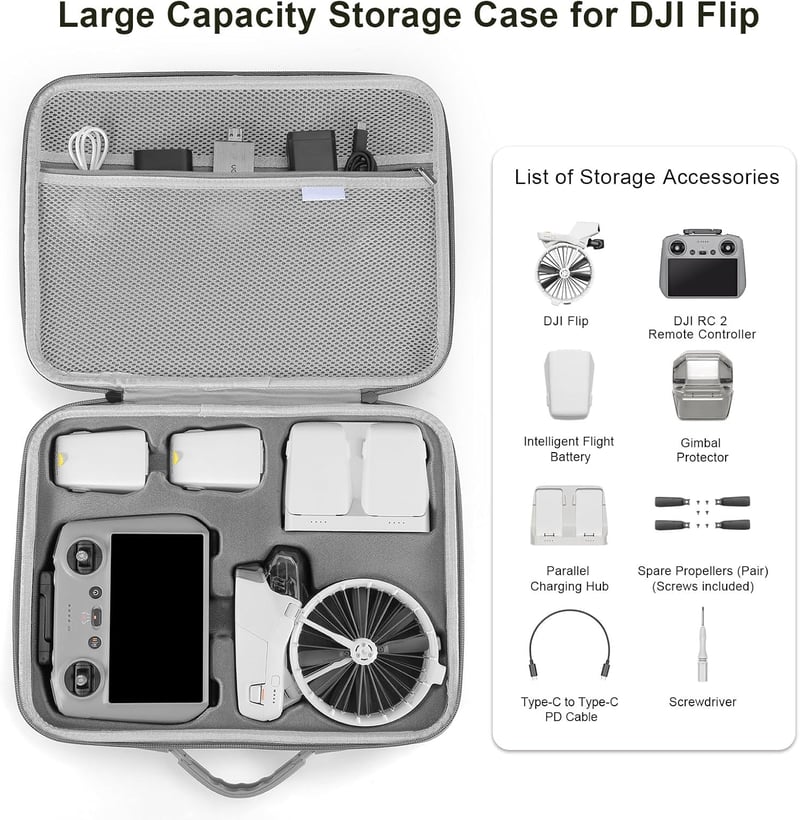 Uvafly DJI Flip Fly More Combo táska, hordozható utazási tok drón és RC 2 távirányító kiegészítőkhöz