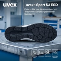 Uvex 1 Sport S3 ESD zaštitne cipele za muškarce - lagana, prozračna, protuklizna radna obuća, crna, EU veličina 47 5