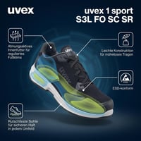 Uvex 1 Sport S3 ESD zaštitne cipele za muškarce - lagana, prozračna, protuklizna radna obuća, crna, EU veličina 47 7