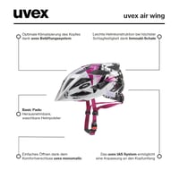 Detská cyklistická prilba Uvex Air Wing - bielo-ružová - 52-57 cm - ľahká, nastaviteľná veľkosť, možnosť doplnenia LED svetlom 6