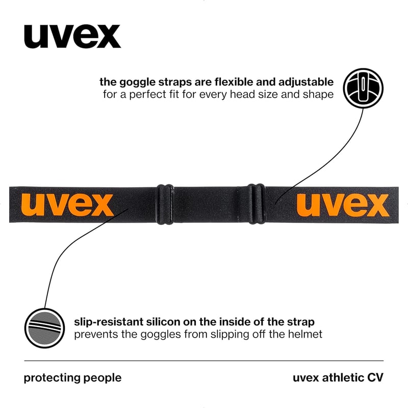 uvex Athletic CV Síszemüveg Felnőtteknek - Fekete/Kék-Narancs, Kategória 2 Szűrő, Páramentes, UV-Védelemmel, Snowboardozáshoz is