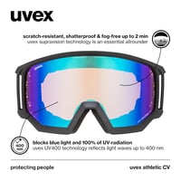 uvex Athletic CV Síszemüveg Felnőtteknek - Fekete/Kék-Narancs, Kategória 2 Szűrő, Páramentes, UV-Védelemmel, Snowboardozáshoz is 3