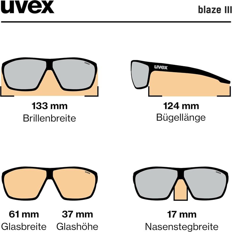 Uvex Blaze III sportoláshoz cserélhető lencsés napszemüveg férfiaknak és nőknek - 8 cm x 16 cm, Black / Blue, Single