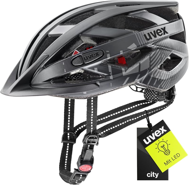 Uvex City i-vo könnyű város kerékpáros sisak LED fénnyel unisex - 52 - 57 cm, All Black Matte, Gen. 2 UK