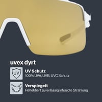 Športové okuliare Uvex dyrt – matná biela/zrkadlové zlaté – široké zorné pole – 100 % ochrana pred UVA, UVB a UVC žiarením – unisex 2