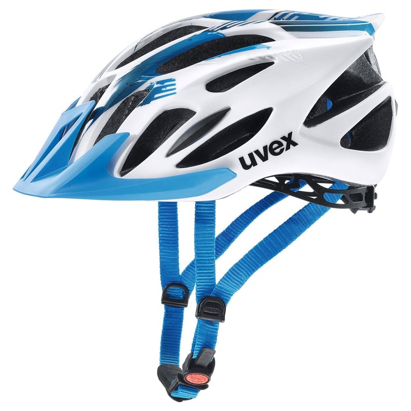 Cască de ciclism off-road ușoară, unisex, Uvex Flash, ajustare individuală a dimensiunii, interior lavabil, alb-albastru, 57-61 cm