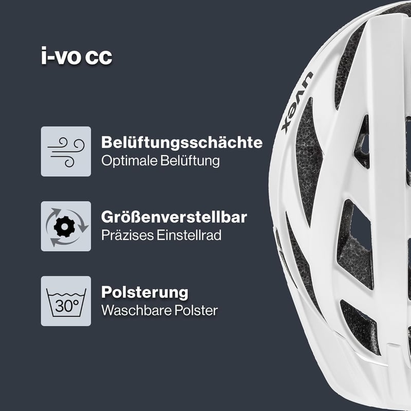 Uvex I-VO CC kerékpáros sisak - könnyű, szellőzős, komfortos - 52-57 cm, Matte white, Gen. 2 UK