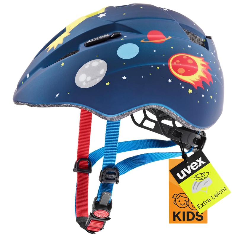 Detská cyklistická prilba Uvex Kid 2 CC - Dark Blue Rocket Matt - 46-52 cm - Možnosť rozšírenia o LED svetlo - Nastaviteľná veľkosť