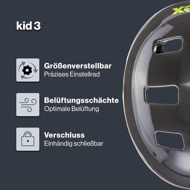 Uvex Kid 3 gyerek kerékpáros sisak állítható mérettel és szellőzéssel - 2-55-58, dirt bike grey-lime