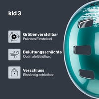 Detská cyklistická prilba Uvex Kid 3 – tyrkysovo-strieborná – 51 – 55 cm – individuálne nastavenie veľkosti – optimalizované odvetrávanie 2