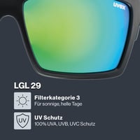 Slnečné okuliare Uvex LGL 29 pre mužov a ženy - matná čierna/zelená - silná UV ochrana - s nápisom na ráme 2