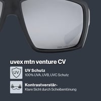 Ochelari sport Uvex mtn venture CV - Negru Mat/Oglindă Argintie - Protecție UV - Lentile cu contrast îmbunătățit - Ochelari de ciclism pentru bărbați și femei 2