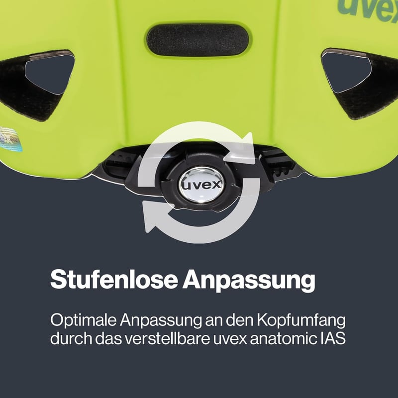 Uvex Oyo gyerek kerékpáros sisak LED világítással és oldalsó védelemmel - 50-54 cm, neon yellow-moss green matt