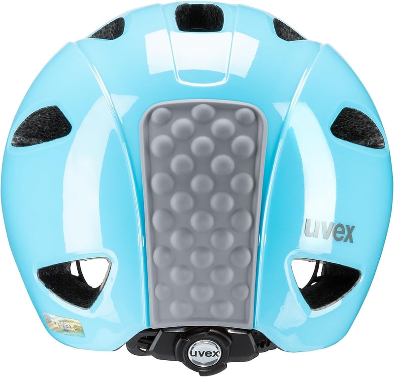 Uvex Oyo gyerek kerékpáros sisak LED világítással és oldalsó védelemmel - 45-50 cm, Cloud Blue - Grey
