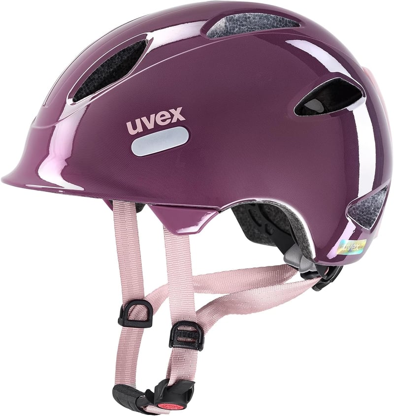 Uvex Oyo gyerek kerékpáros sisak LED világítással és oldalsó védelemmel - 50-54 cm, Plum - Dust Rose