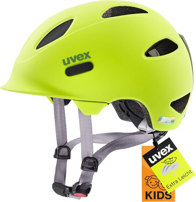 Uvex Oyo gyerek kerékpáros sisak LED világítással és oldalsó védelemmel - 50-54 cm, neon yellow-moss green matt