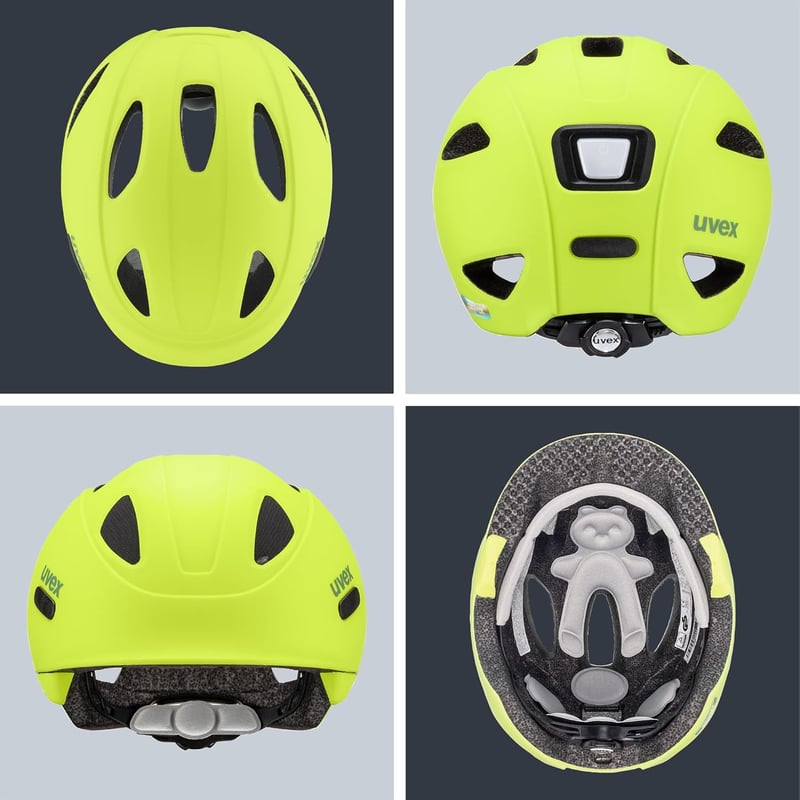 Uvex Oyo gyerek kerékpáros sisak LED világítással és oldalsó védelemmel - 45-50 cm, neon yellow-moss green matt