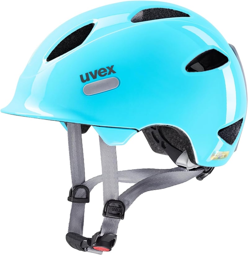 Uvex Oyo gyerek kerékpáros sisak LED világítással és oldalsó védelemmel - 45-50 cm, Cloud Blue - Grey