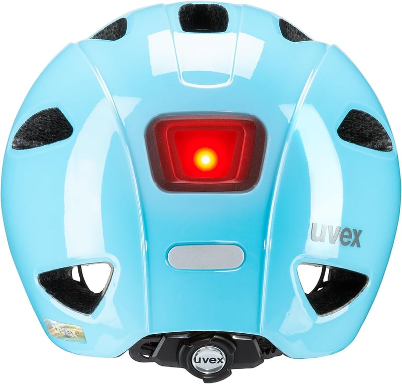 Uvex Oyo gyerek kerékpáros sisak LED világítással és oldalsó védelemmel - 45-50 cm, Cloud Blue - Grey