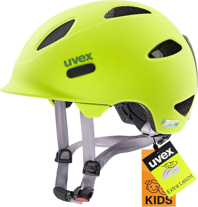 Uvex Oyo gyerek kerékpáros sisak LED világítással és oldalsó védelemmel - 45-50 cm, neon yellow-moss green matt