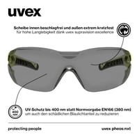 Ochelari de protecție premium Uvex pheos nxt - Anticeț, rezistenți la zgârieturi și la substanțe chimice - Antracit/Lime, lentile fumurii 3