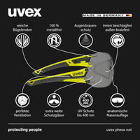 Ochelari de protecție premium Uvex pheos nxt - Anticeț, rezistenți la zgârieturi și la substanțe chimice - Antracit/Lime, lentile fumurii 2