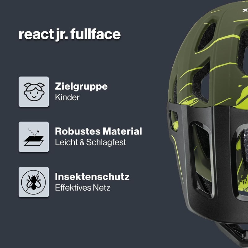 Uvex React Jr. Fullface gyerekkerékpár sisak 52-56 cm sötét oliva