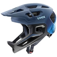 Detská celotvárová cyklistická prilba Uvex React Jr., matná dusk blue, obvod hlavy 52-56 cm, polykarbonátová škrupina s jadrom EPS, s individuálnym nastavením veľkosti 1