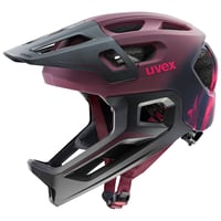 Detská MTB cyklistická prilba Uvex React Jr. Fullface s odnímateľným chráničom brady, individuálnym nastavením veľkosti, matná brusnicová, 52-56 cm 1