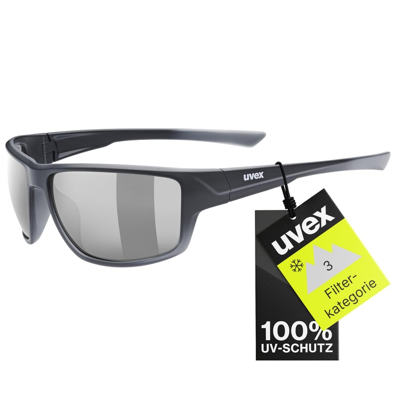 Športové okuliare Uvex Sportstyle 230 – čierna matná/strieborná – 100 % UVA, UVB, UVC ochrana – cyklistické a bežecké okuliare pre mužov a ženy