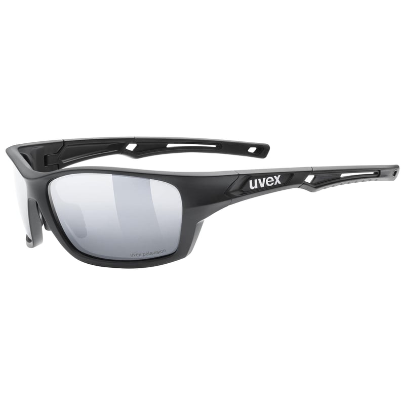 Športové okuliare Uvex Sportstyle 232 P – matná čierna/strieborná, unisex slnečné okuliare na bicyklovanie a outdoorové športy