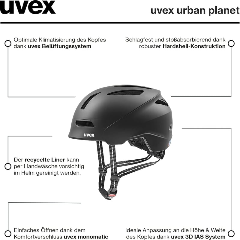 Uvex Urban Planet Város Kerékpáros Sisak Unisex Recycling Anyagból - 58-61 cm, Gen. 1, black matte