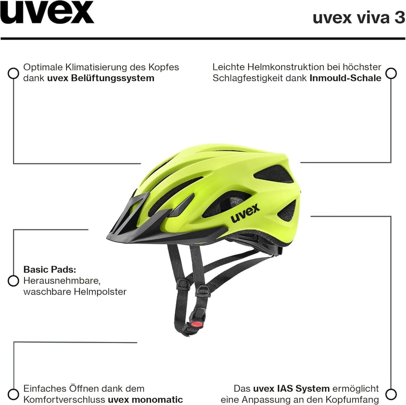 Uvex Viva 3 Kerékpáros Sisak Unisex Felnőtt Védelem - 52-57 cm, Single, Neon Yellow Mat