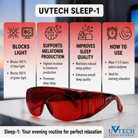 UVtech SLEEP-1 Okuliare s filtrom modrého a zeleného svetla, tmavočervené, 100 % blokovanie, úľava pri migréne, počítačové okuliare, unisex 2