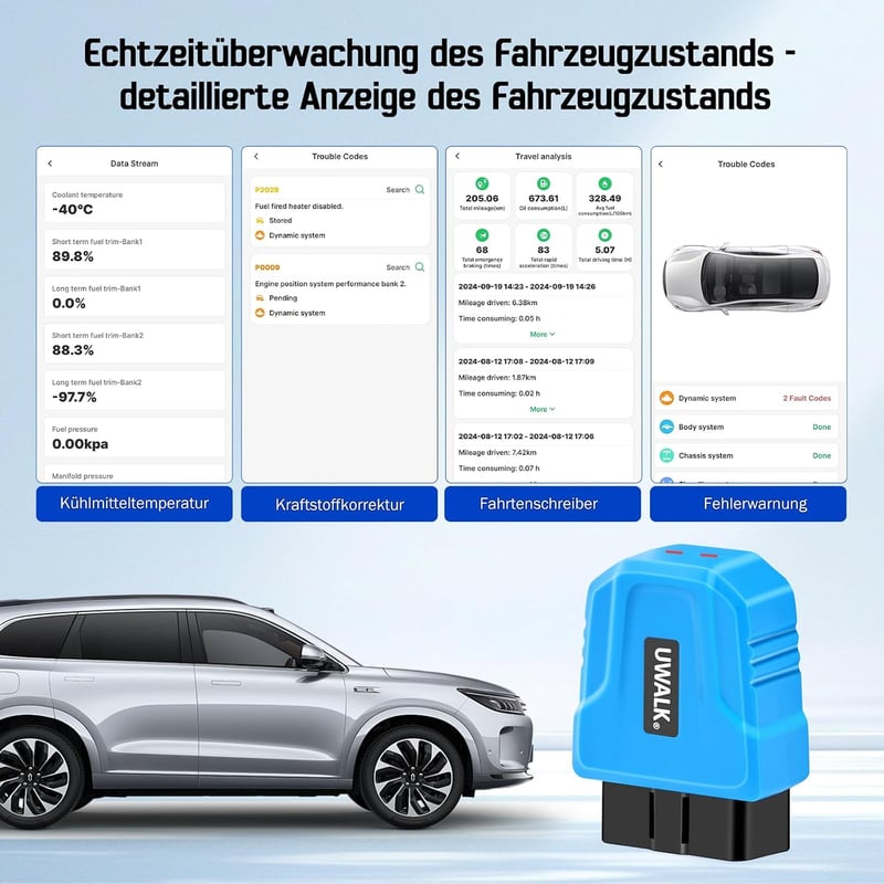 UWALK Bluetooth 5.4 OBD2 diagnosztikai adapter OBDII hibakód olvasó autóhoz iOS Android Windows kompatibilis