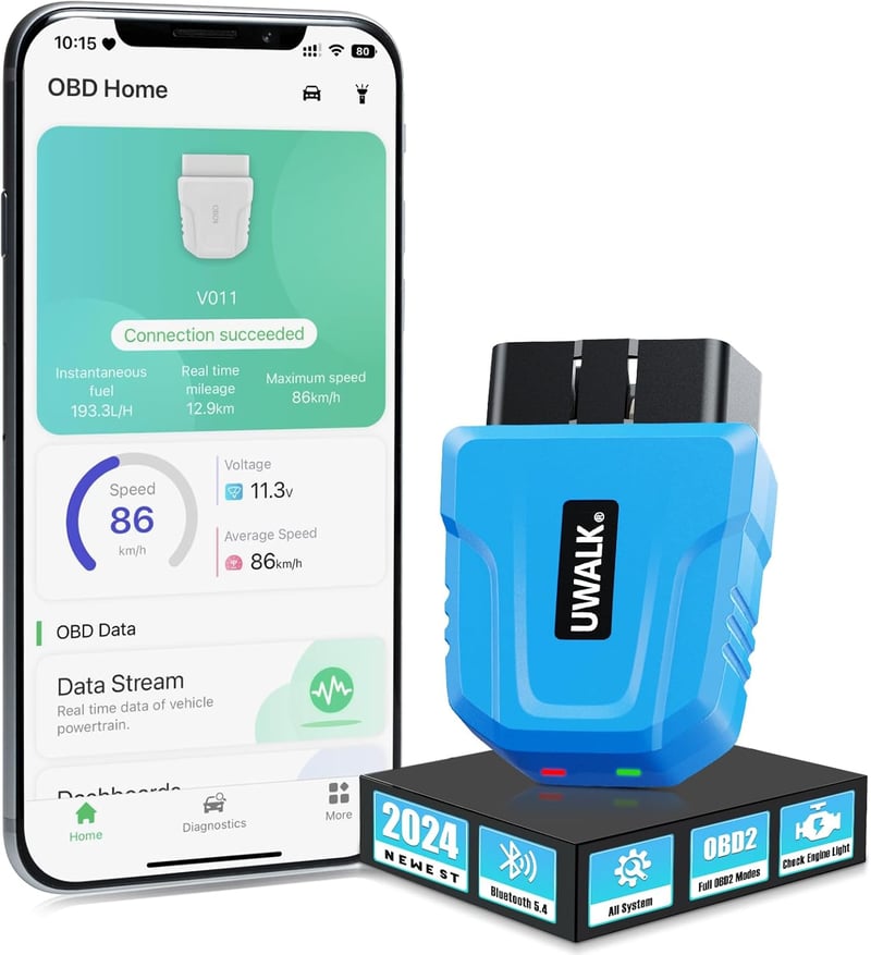 UWALK Bluetooth 5.4 OBD2 diagnosztikai adapter OBDII hibakód olvasó autóhoz iOS Android Windows kompatibilis