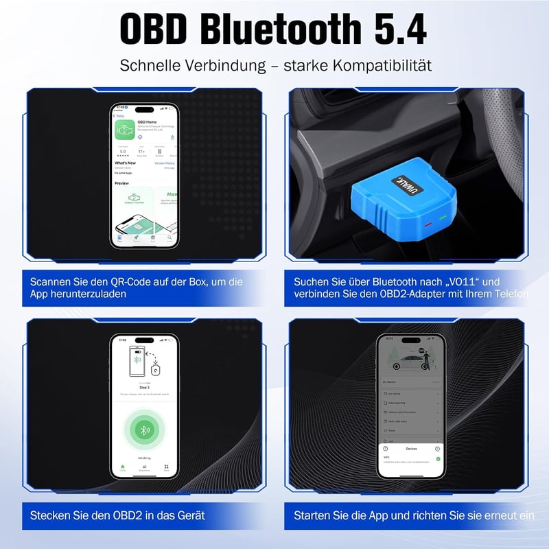 UWALK Bluetooth 5.4 OBD2 diagnosztikai adapter OBDII hibakód olvasó autóhoz iOS Android Windows kompatibilis