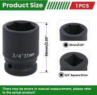 Cheie tubulară de impact de 3/4 inch Uxney, 31 mm hexagonală, din oțel crom-molibden, pentru uz industrial și mecanică auto 2