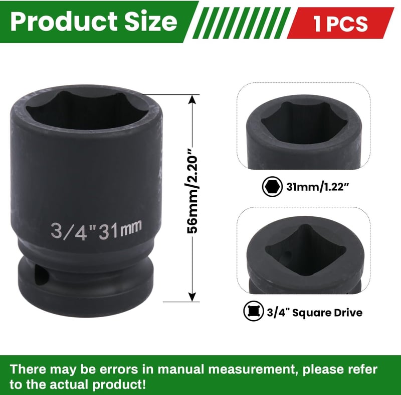 Cheie tubulară de impact de 3/4 inch Uxney, 31 mm hexagonală, din oțel crom-molibden, pentru uz industrial și mecanică auto