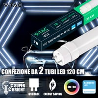 V-TAC 2 ks LED trubica 120 cm T8 G13 18W 1850 lumenov Samsung čip neutrálna biela 4000K stropná nástenná do garáže obchodu náhrada za neónovú žiarivku 2