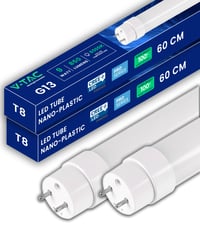 V-TAC 2 ks LED trubica 60 cm T8 G13 7,5W 850 lúmenov studená biela 6500K stropná nástenná náhrada za neónovú trubicu do garáže 1