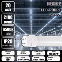 V-TAC 2ks LED trubica 150 cm T8 20W 2100 lúmenov so čipom Samsung pätica G13 6500K studená biela stropná nástenná náhrada za neónovú trubicu do garáže 4