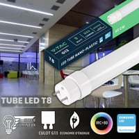 V-TAC 2 buc. Tub LED 60 cm T8 G13 7,5W 850 Lumeni Chip Samsung Alb Rece 6500K pentru Tavan Perete Garaj Magazin Înlocuitor Neon 8