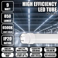 V-TAC 2 kom LED cijev 60 cm za T8 G13 grlo 7,5W 850 lumena Samsung čip za strop, zid, garažu hladno bijela 6500K fluorescentna cijev zamjena za neonsku cijev 4