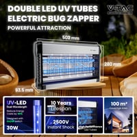 V-TAC 30W Elektromos Rovarcsapda UV LED Fénnyel - 100 m² Hatótávolság - Slim Design - Beltéri és Kültéri Szúnyogirtó 2