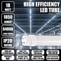 V-TAC 4 kom LED cijev 120 cm T8 G13 18W Samsung čip 1850 lumena hladno bijela 6500K stropna zidna za garažu trgovinu zamjena za neonsku cijev 5