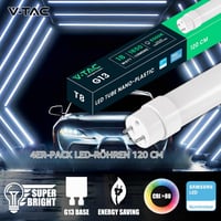 V-TAC 4 kom LED cijev 120 cm T8 G13 18W Samsung čip 1850 lumena hladno bijela 6500K stropna zidna za garažu trgovinu zamjena za neonsku cijev 2