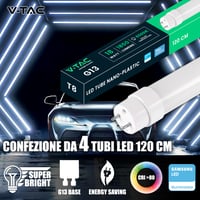 V-TAC 4db LED Cső 120 cm T8 G13 18W Samsung Chip 1850 Lumen Mennyezeti Fali Garázs Irodai Lámpa Semleges Fehér 4000K 2