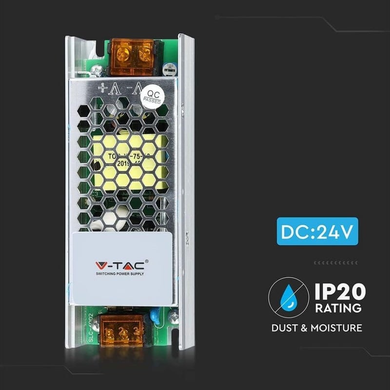 V-TAC 60W 24V Slim Tápegység Fém Házban IP20 Csavaros Csatlakozóval
