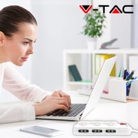 Multipriză V-TAC cu 9 posturi, întrerupător și cablu de 1,5 m – 6 prize laterale și 3 frontale 10/16A Bipasso Schuko – Pentru acasă, birou și magazin 9